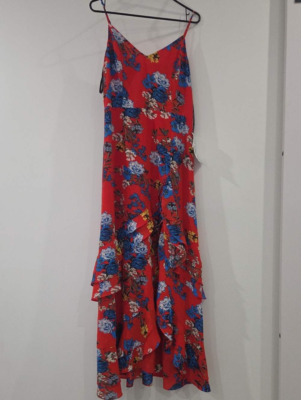 RACHEL Rachel Roy Red Floral Ruffle Maxi Dress